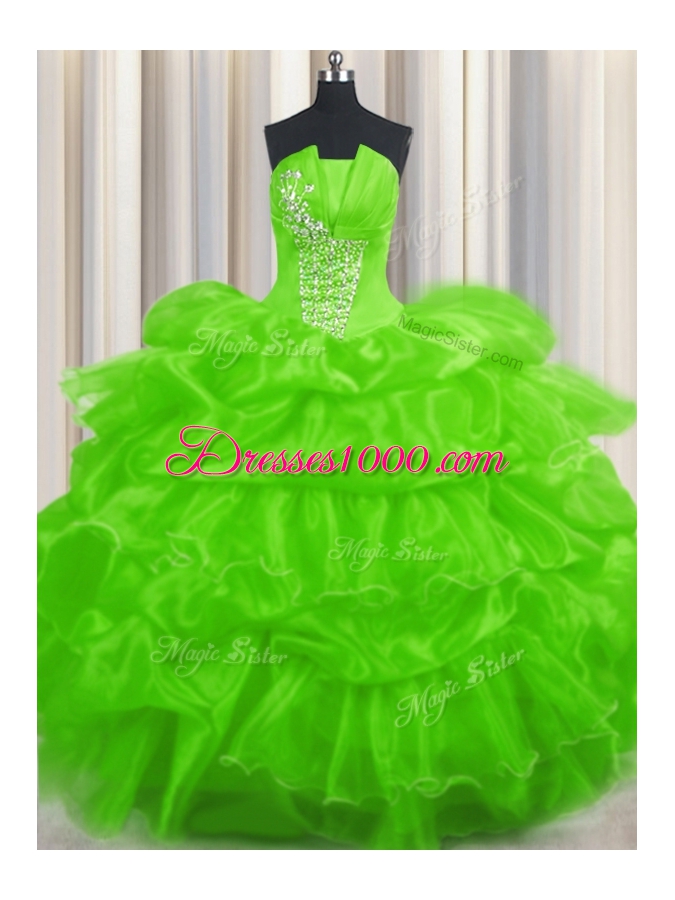 Spectacular Pick Ups Ruffled Floor Length Vestidos de Quinceanera Strapless Sleeveless Lace Up