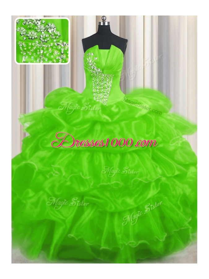 Spectacular Pick Ups Ruffled Floor Length Vestidos de Quinceanera Strapless Sleeveless Lace Up