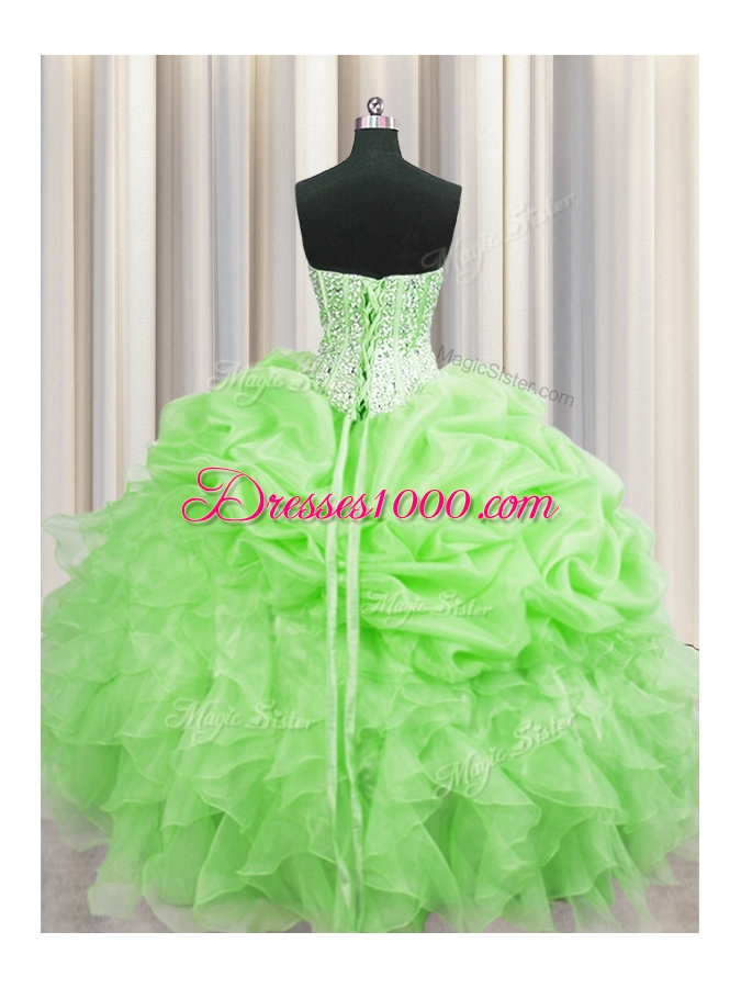 Visible Boning Lace Up Sweetheart Beading and Ruffles and Pick Ups Quinceanera Dress Organza Sleeveless
