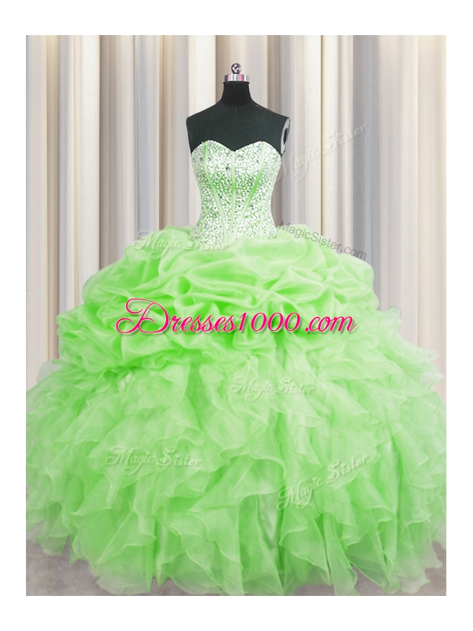 Visible Boning Lace Up Sweetheart Beading and Ruffles and Pick Ups Quinceanera Dress Organza Sleeveless