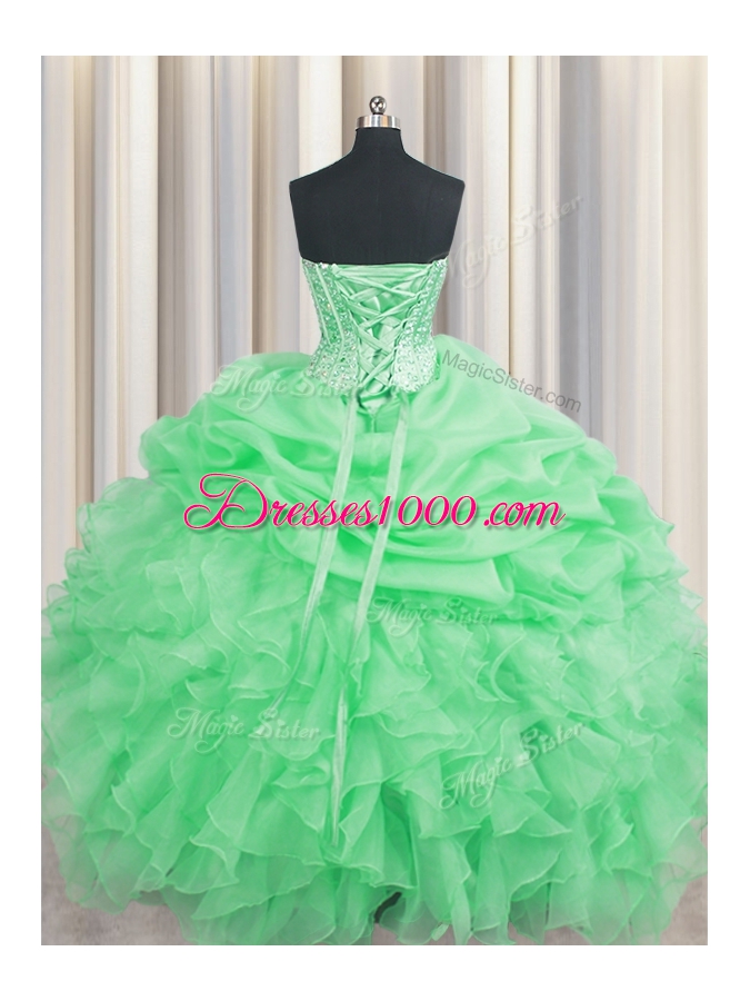 Delicate Pick Ups Visible Boning Sweetheart Sleeveless Lace Up 15 Quinceanera Dress Organza