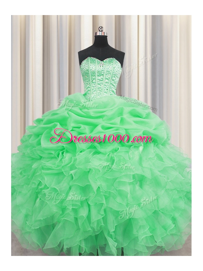 Delicate Pick Ups Visible Boning Sweetheart Sleeveless Lace Up 15 Quinceanera Dress Organza