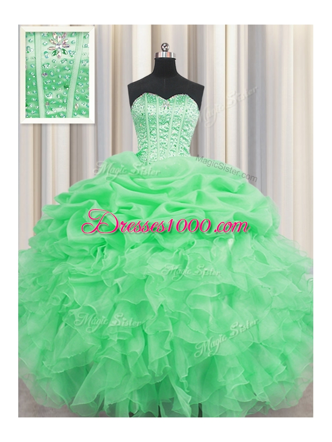 Delicate Pick Ups Visible Boning Sweetheart Sleeveless Lace Up 15 Quinceanera Dress Organza