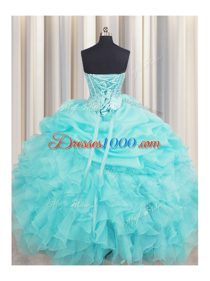 Glamorous Visible Boning Sleeveless Beading and Ruffles and Pick Ups Lace Up Quinceanera Gowns