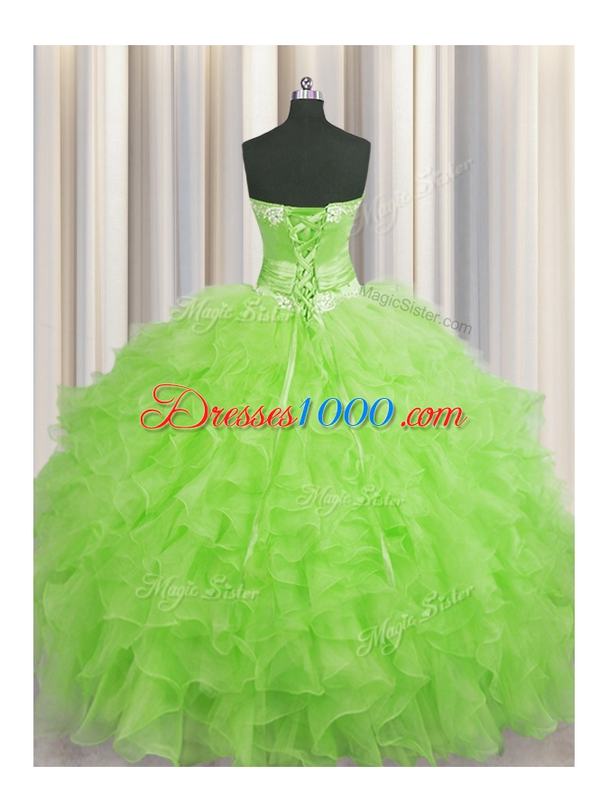 Handcrafted Flower Ball Gowns Sweet 16 Dress Sweetheart Organza Sleeveless Floor Length Lace Up
