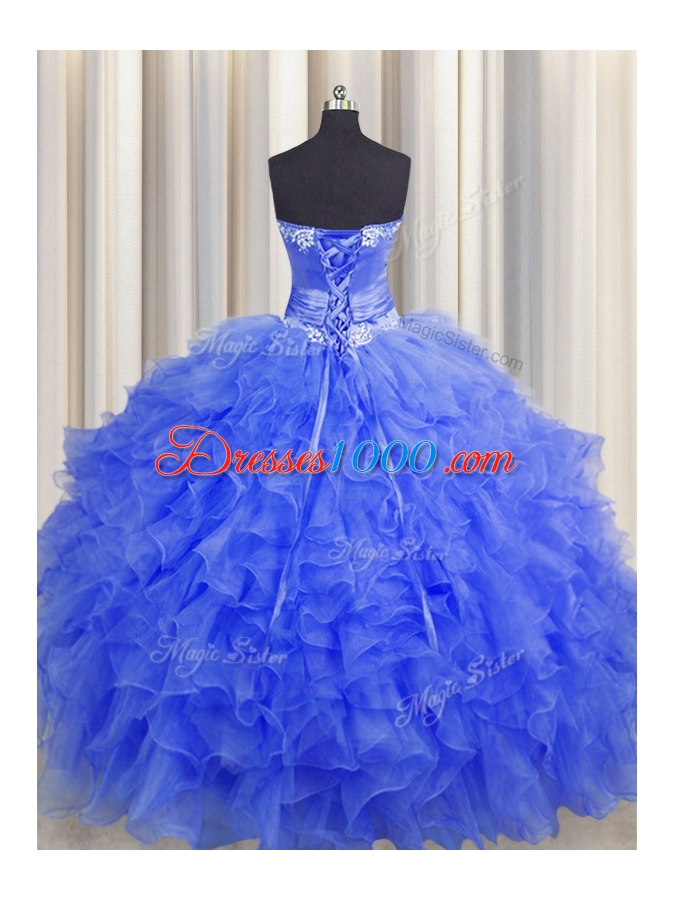 Handcrafted Flower Floor Length Royal Blue Quinceanera Dresses Sweetheart Sleeveless Lace Up