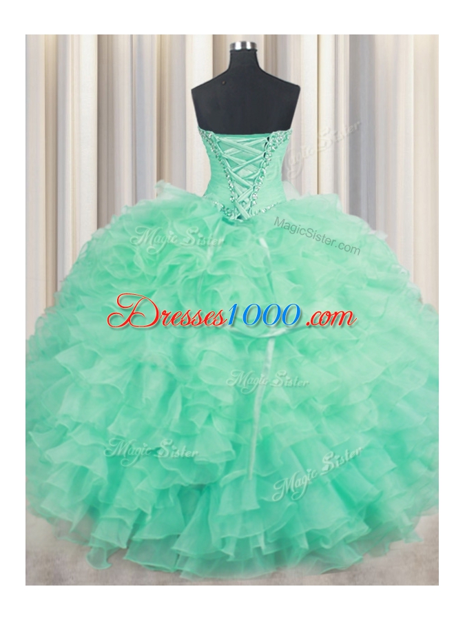 Organza Sleeveless Floor Length Sweet 16 Dress and Beading and Ruffles