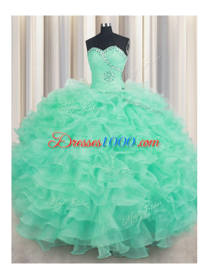 Organza Sleeveless Floor Length Sweet 16 Dress and Beading and Ruffles