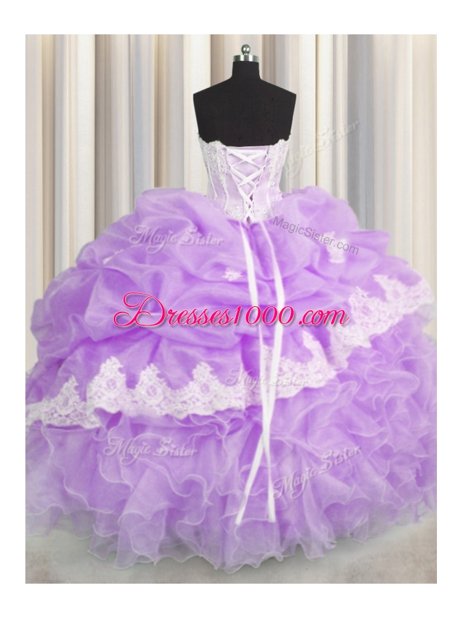Pick Ups Floor Length Lilac Quinceanera Gowns Sweetheart Sleeveless Lace Up