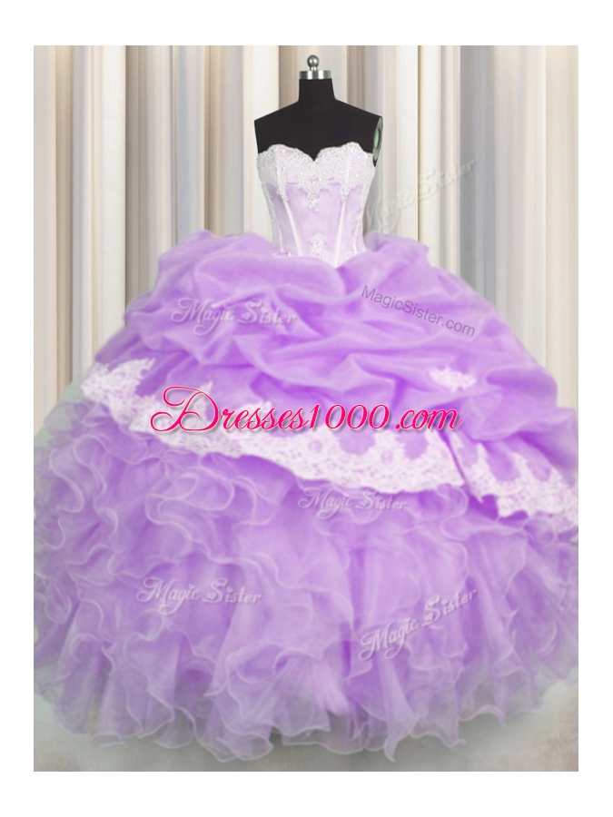Pick Ups Floor Length Lilac Quinceanera Gowns Sweetheart Sleeveless Lace Up