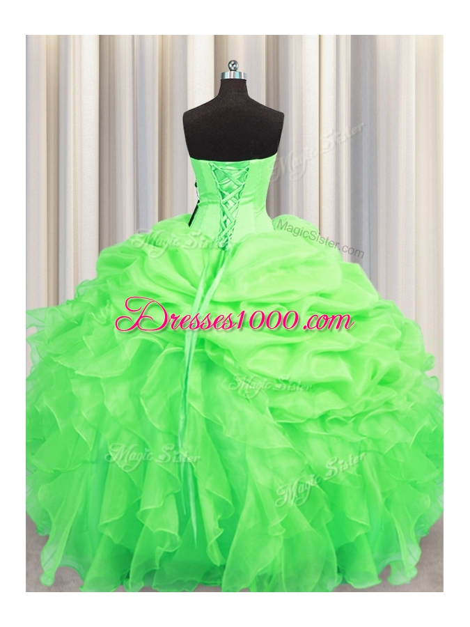Superior Ball Gowns Beading and Ruffles and Pick Ups Sweet 16 Quinceanera Dress Lace Up Organza Sleeveless Floor Length