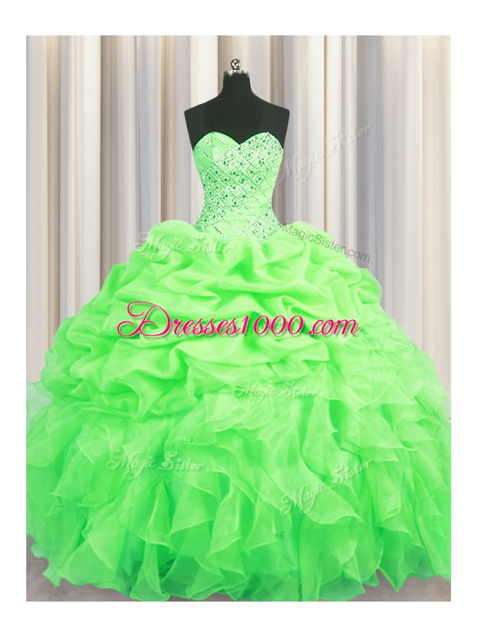 Superior Ball Gowns Beading and Ruffles and Pick Ups Sweet 16 Quinceanera Dress Lace Up Organza Sleeveless Floor Length