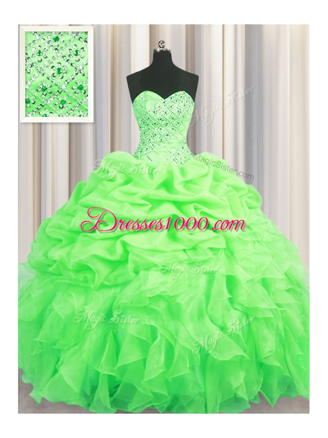 Superior Ball Gowns Beading and Ruffles and Pick Ups Sweet 16 Quinceanera Dress Lace Up Organza Sleeveless Floor Length