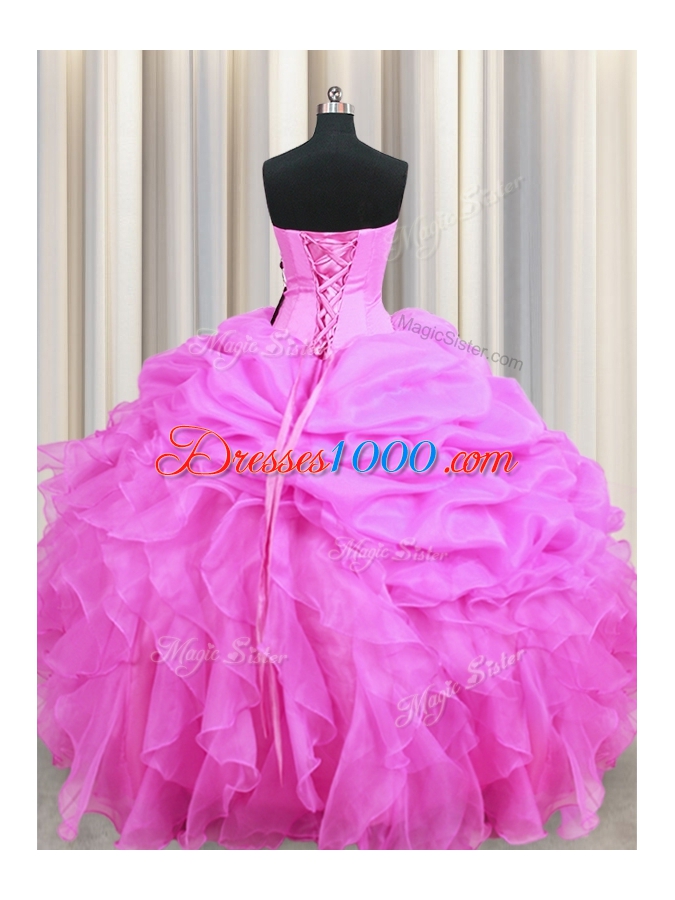 Top Selling Rose Pink Sweetheart Neckline Beading and Ruffles and Pick Ups Sweet 16 Dresses Sleeveless Lace Up