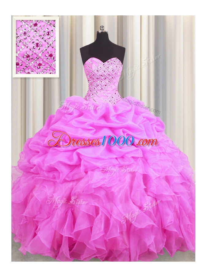 Top Selling Rose Pink Sweetheart Neckline Beading and Ruffles and Pick Ups Sweet 16 Dresses Sleeveless Lace Up