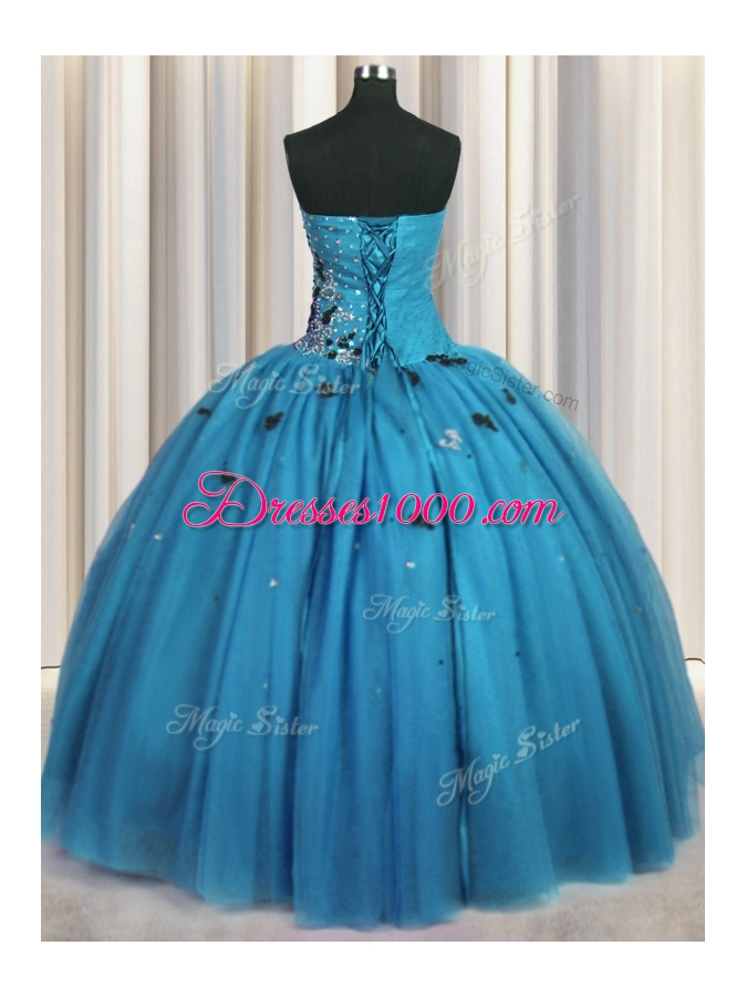 Adorable Baby Blue Lace Up Vestidos de Quinceanera Beading and Appliques Sleeveless Floor Length
