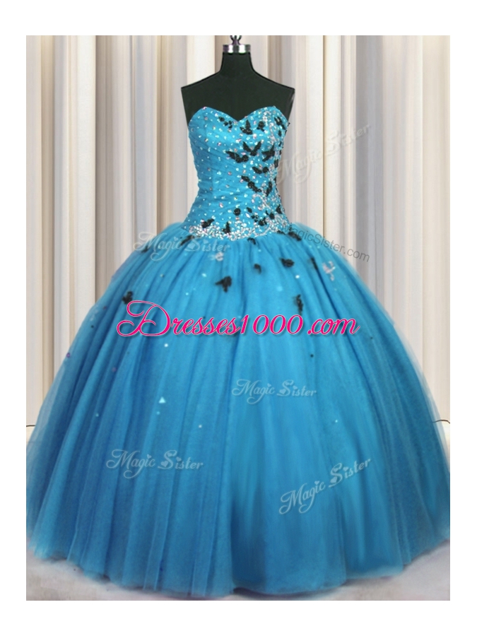Adorable Baby Blue Lace Up Vestidos de Quinceanera Beading and Appliques Sleeveless Floor Length