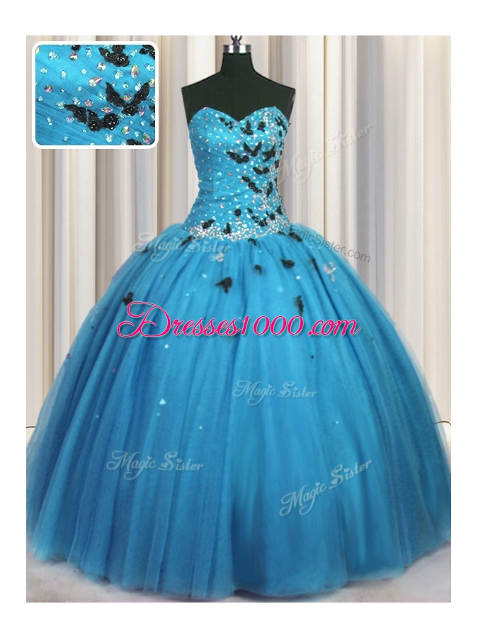 Adorable Baby Blue Lace Up Vestidos de Quinceanera Beading and Appliques Sleeveless Floor Length