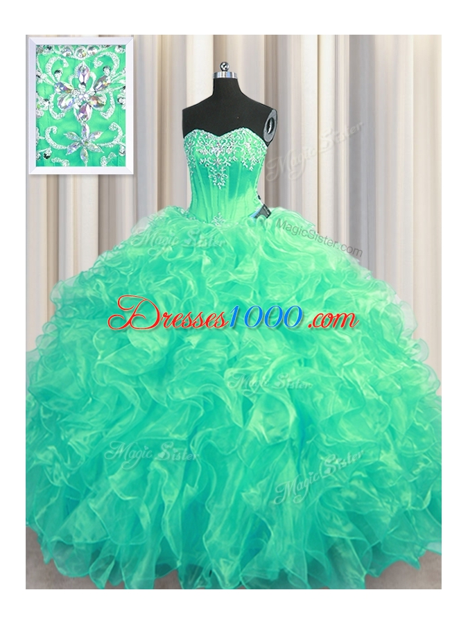 Discount Organza Sleeveless Quinceanera Dress Brush Train and Beading and Ruffles