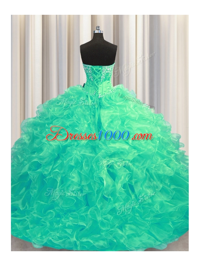 Discount Organza Sleeveless Quinceanera Dress Brush Train and Beading and Ruffles