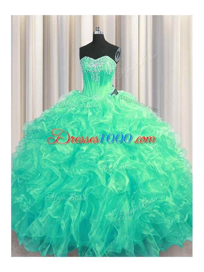 Discount Organza Sleeveless Quinceanera Dress Brush Train and Beading and Ruffles