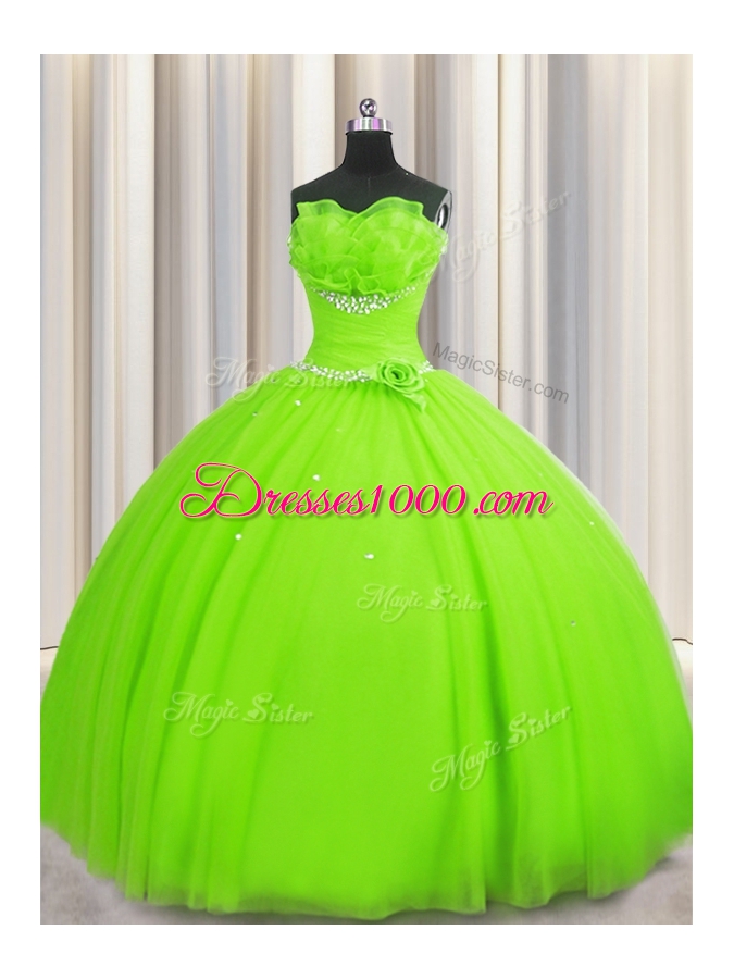 Handcrafted Flower Strapless Neckline Beading and Sequins and Hand Made Flower Vestidos de Quinceanera Sleeveless Lace Up