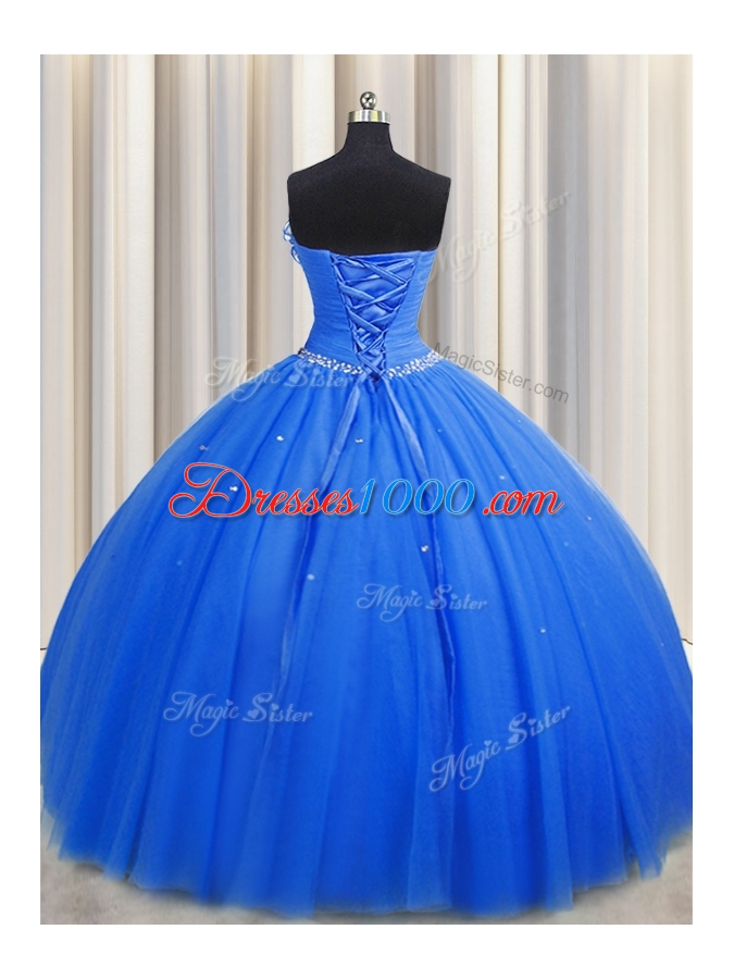 Handcrafted Flower Strapless Sleeveless Tulle Quinceanera Dresses Beading and Sequins and Hand Made Flower Lace Up