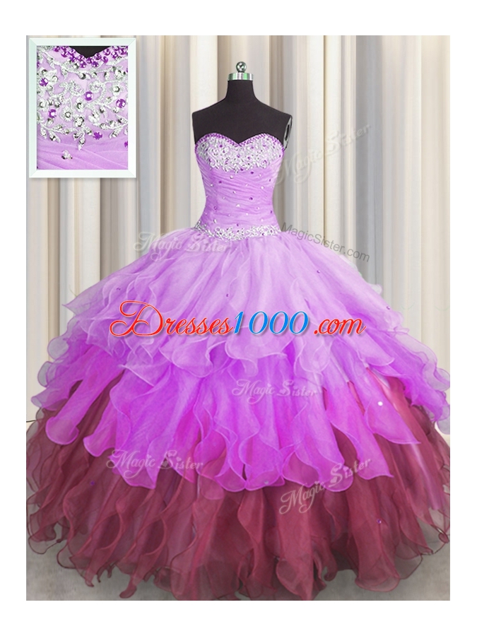 Hot Sale Sleeveless Beading and Ruffles and Ruffled Layers and Pick Ups Lace Up Quinceanera Dress