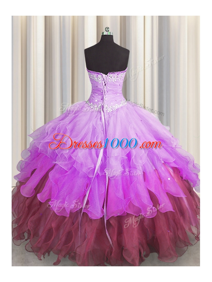 Hot Sale Sleeveless Beading and Ruffles and Ruffled Layers and Pick Ups Lace Up Quinceanera Dress