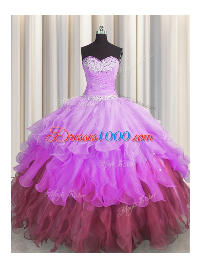 Hot Sale Sleeveless Beading and Ruffles and Ruffled Layers and Pick Ups Lace Up Quinceanera Dress