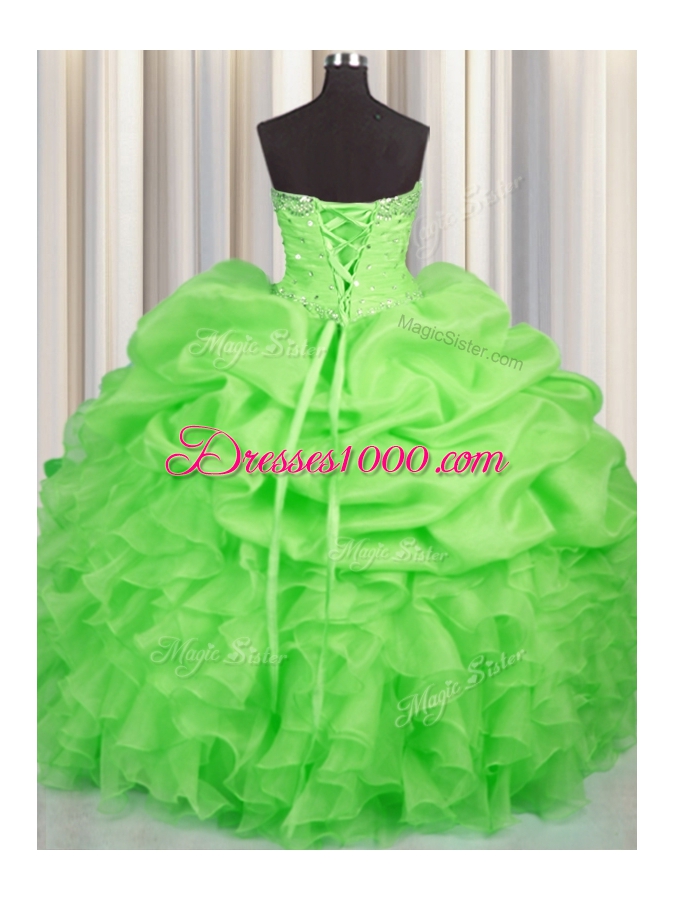 Luxurious Lace Up Sweetheart Beading and Ruffles and Ruching and Pick Ups Sweet 16 Quinceanera Dress Organza Sleeveless