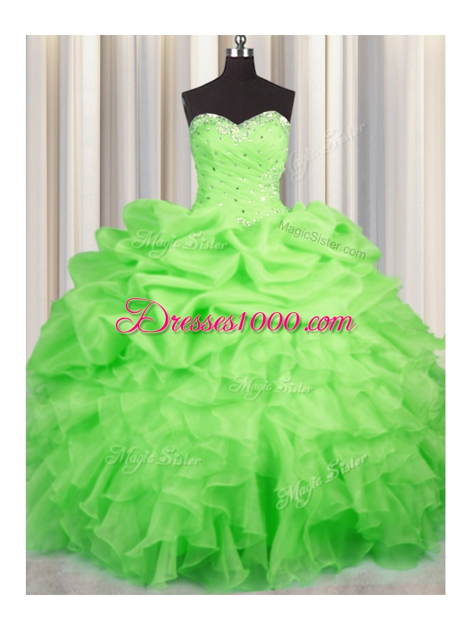 Luxurious Lace Up Sweetheart Beading and Ruffles and Ruching and Pick Ups Sweet 16 Quinceanera Dress Organza Sleeveless