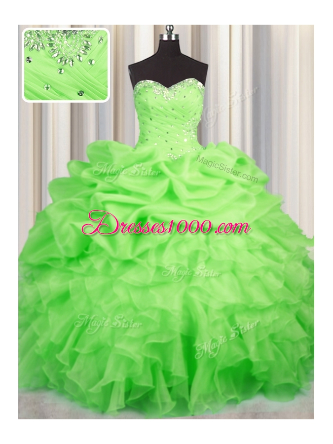 Luxurious Lace Up Sweetheart Beading and Ruffles and Ruching and Pick Ups Sweet 16 Quinceanera Dress Organza Sleeveless