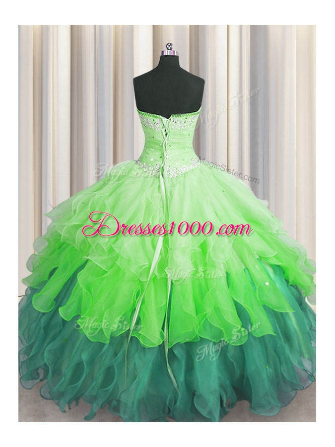 Multi-color Sweetheart Neckline Beading and Ruffles and Ruffled Layers and Sequins 15th Birthday Dress Sleeveless Lace Up