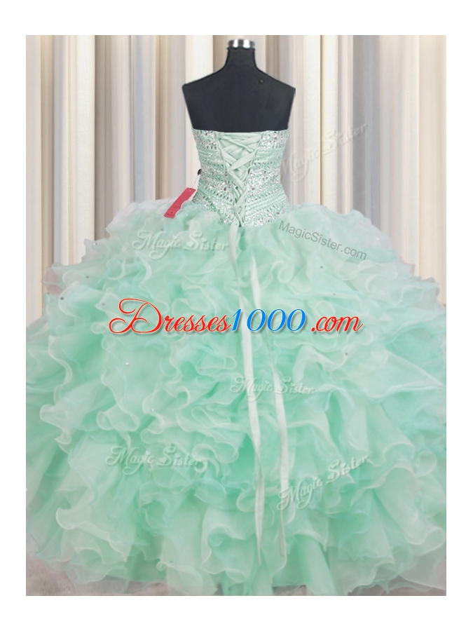 Simple Ball Gowns Sweet 16 Dresses Apple Green Sweetheart Organza Sleeveless Floor Length Lace Up