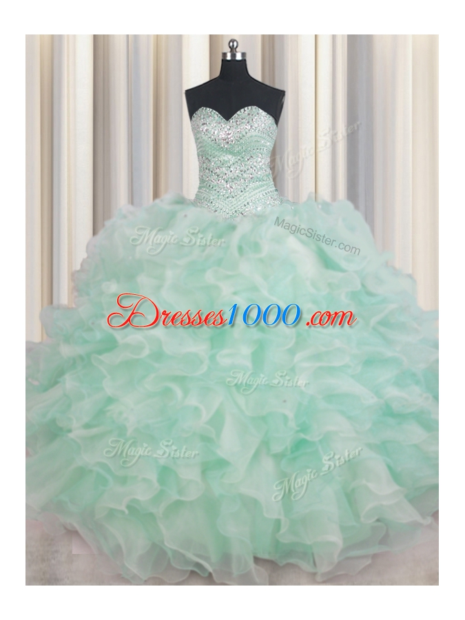 Simple Ball Gowns Sweet 16 Dresses Apple Green Sweetheart Organza Sleeveless Floor Length Lace Up