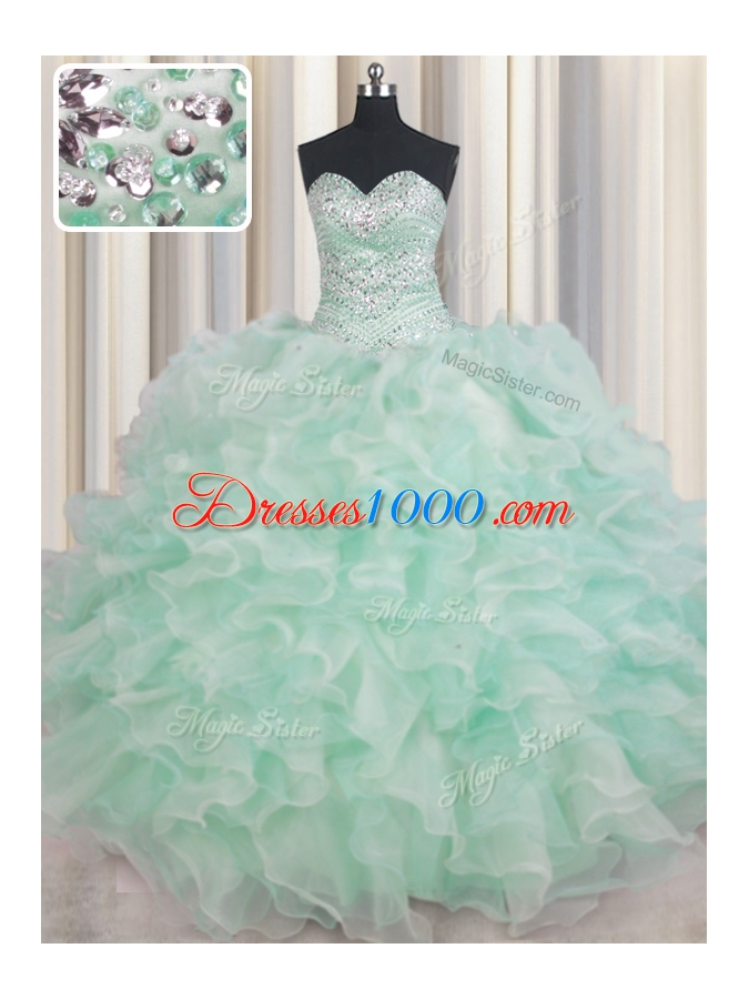 Simple Ball Gowns Sweet 16 Dresses Apple Green Sweetheart Organza Sleeveless Floor Length Lace Up