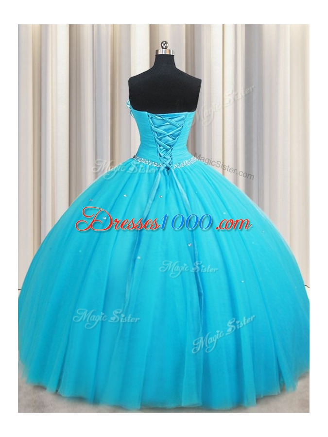 Sleeveless Beading and Ruffles and Hand Made Flower Lace Up Quinceanera Gowns