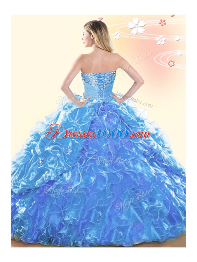 Captivating Beading and Ruffles and Pick Ups Sweet 16 Quinceanera Dress Rose Pink Lace Up Sleeveless Floor Length