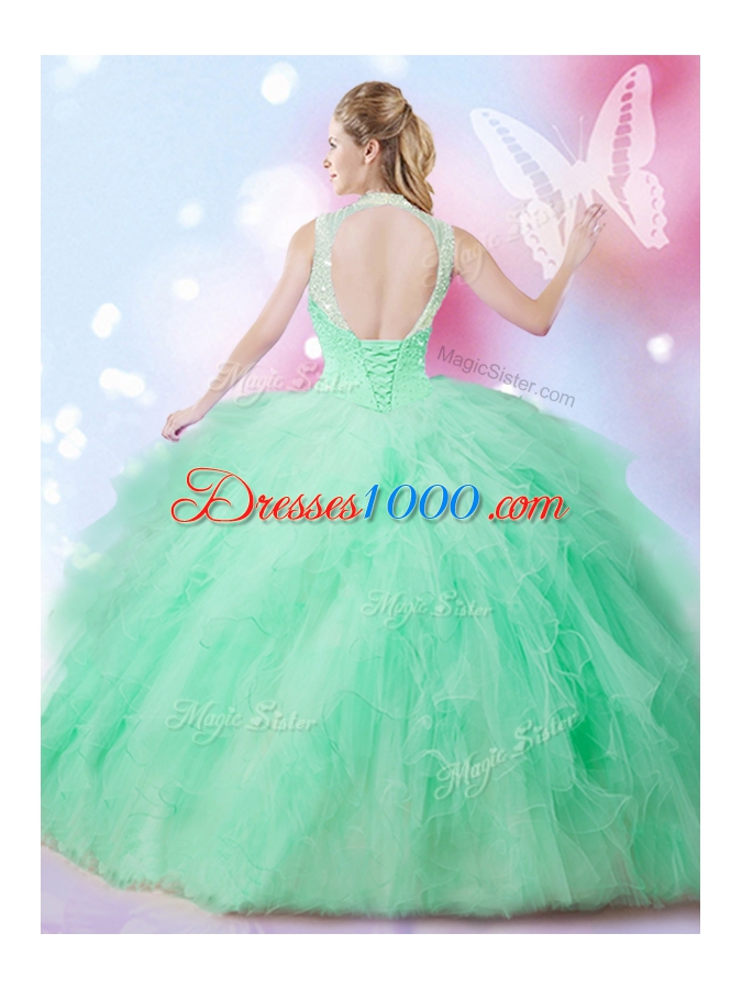 Dazzling Tulle Sleeveless Floor Length Quince Ball Gowns and Beading and Ruffles