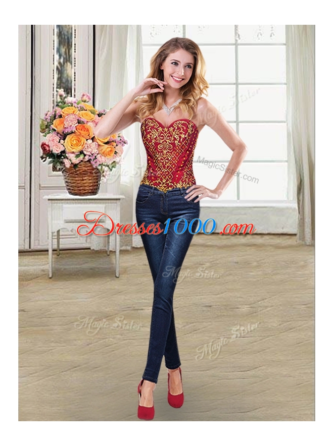 Designer Four Piece Beading and Appliques and Pick Ups Quinceanera Gowns Wine Red Lace Up Sleeveless Floor Length