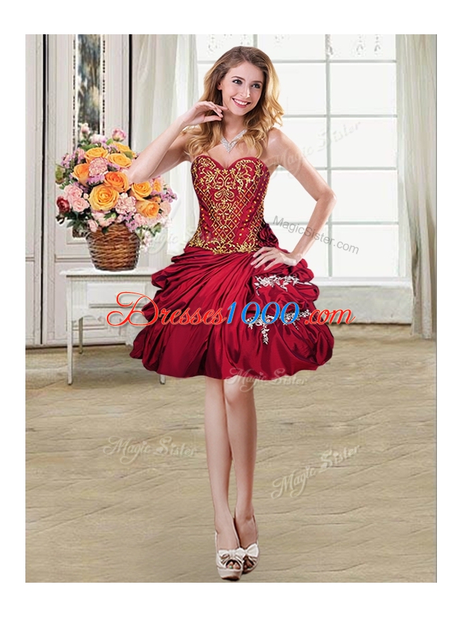 Designer Four Piece Beading and Appliques and Pick Ups Quinceanera Gowns Wine Red Lace Up Sleeveless Floor Length