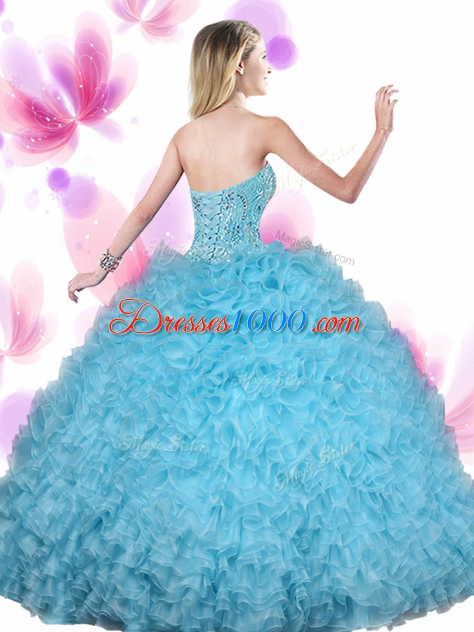 Fantastic Organza Sleeveless Floor Length Quince Ball Gowns and Beading and Ruffles