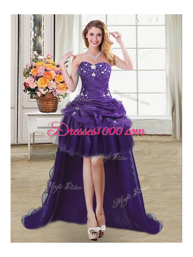 Four Piece Sleeveless Beading and Appliques and Pick Ups Lace Up Quinceanera Dress