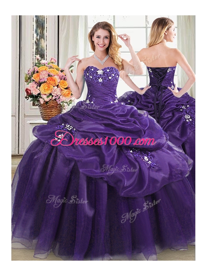 Four Piece Sleeveless Beading and Appliques and Pick Ups Lace Up Quinceanera Dress