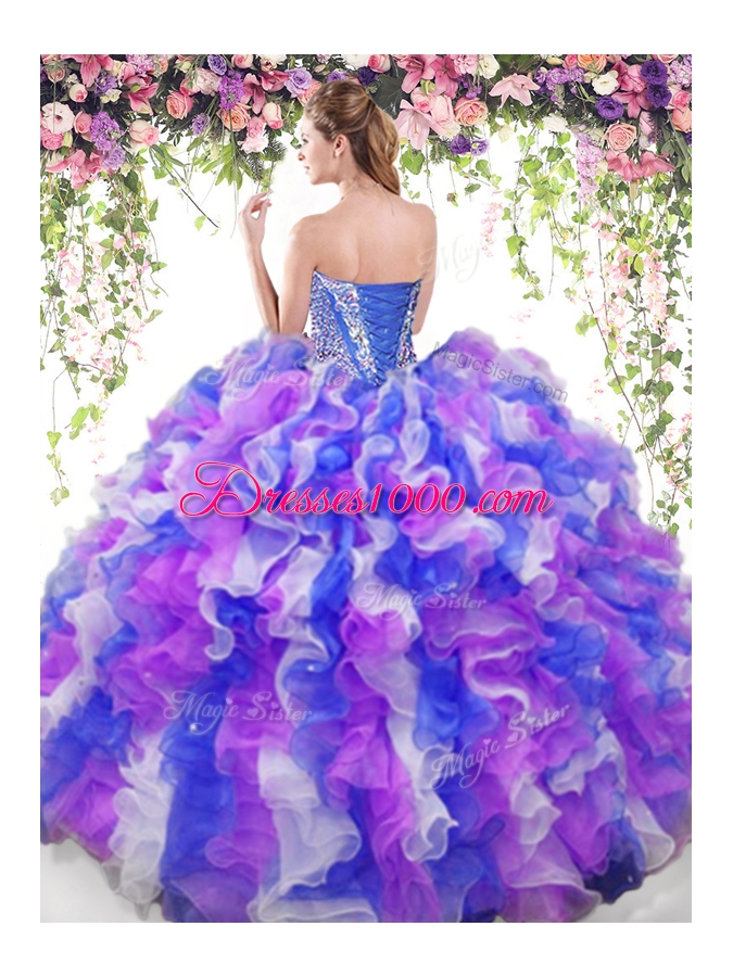 Graceful Multi-color Lace Up Vestidos de Quinceanera Beading and Ruffles Sleeveless Floor Length