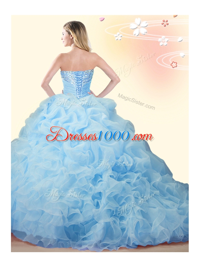 Lavender Quince Ball Gowns Military Ball and Sweet 16 and Quinceanera and For with Beading and Ruffles and Pick Ups Sweetheart Sleeveless Brush Train Lace Up