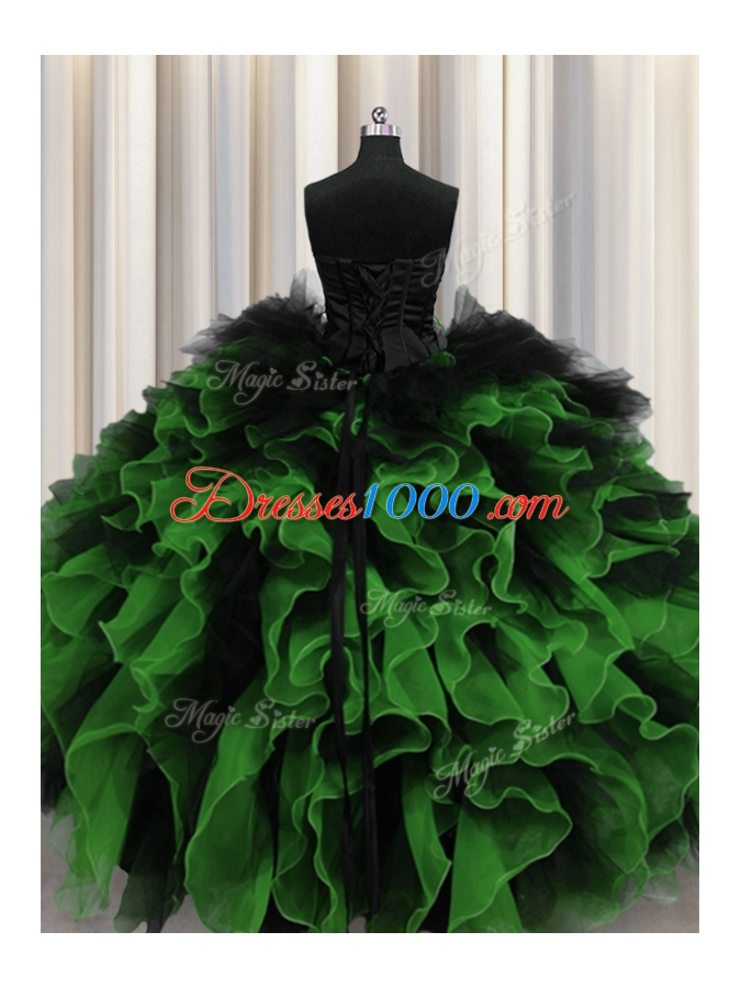 Multi-color Lace Up Sweetheart Beading and Ruffles Quinceanera Dress Organza and Tulle Sleeveless