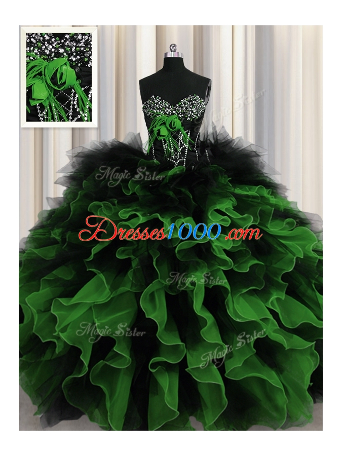 Multi-color Lace Up Sweetheart Beading and Ruffles Quinceanera Dress Organza and Tulle Sleeveless