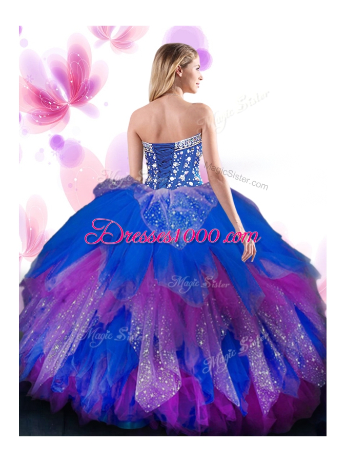 Multi-color Sweetheart Lace Up Beading and Ruffles 15 Quinceanera Dress Sleeveless
